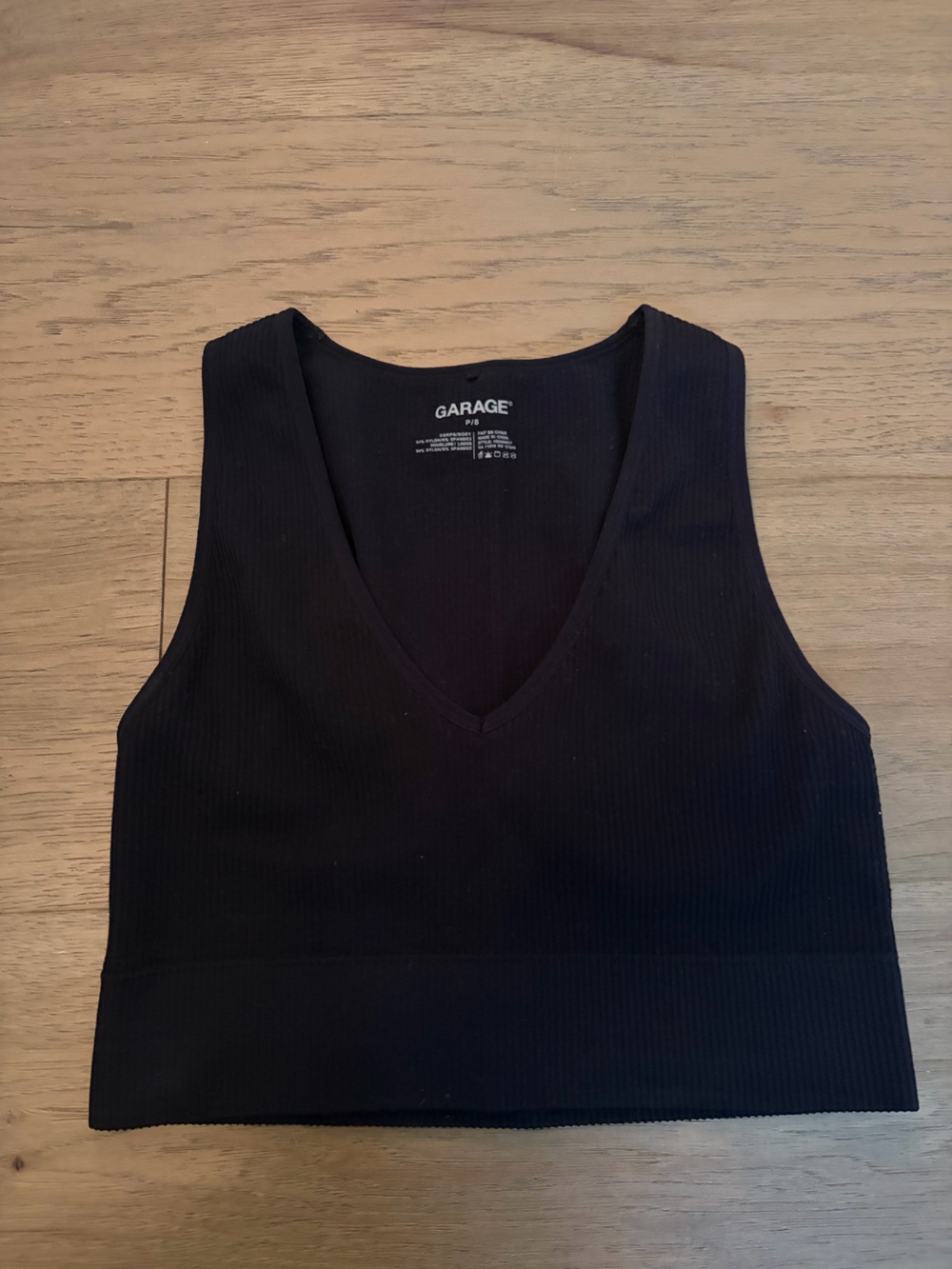 GARAGE BLACK RIBBED V NECK TANK TOP